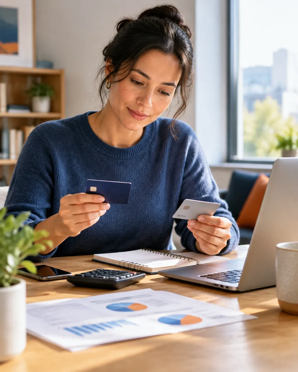 Operator comparing practical business card capacity and expenses