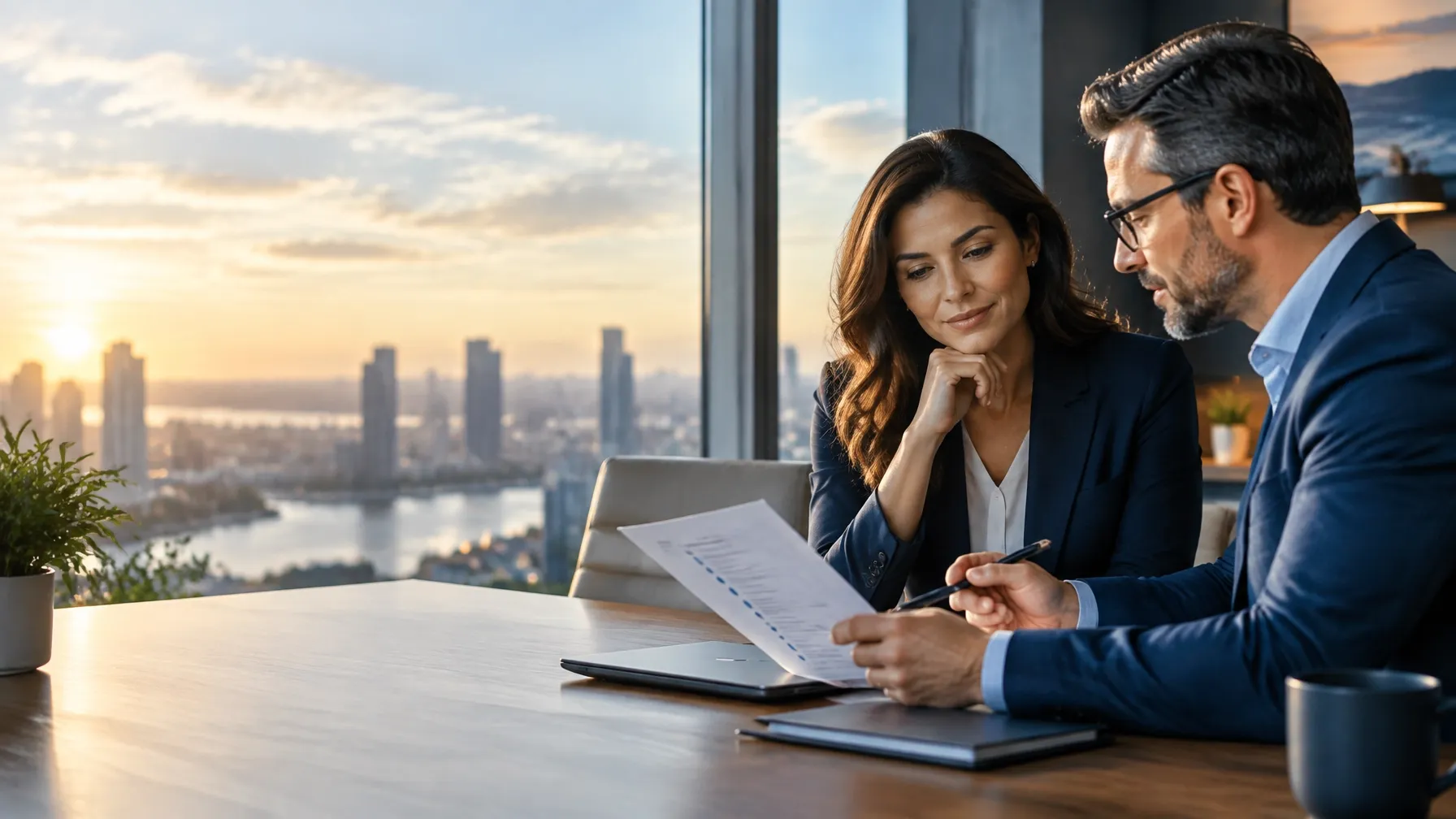 Business owner and lender reviewing a defined business loan plan