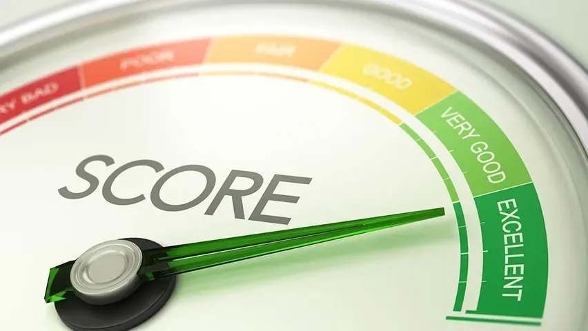 Credit score gauge representing ongoing credit monitoring and financial awareness