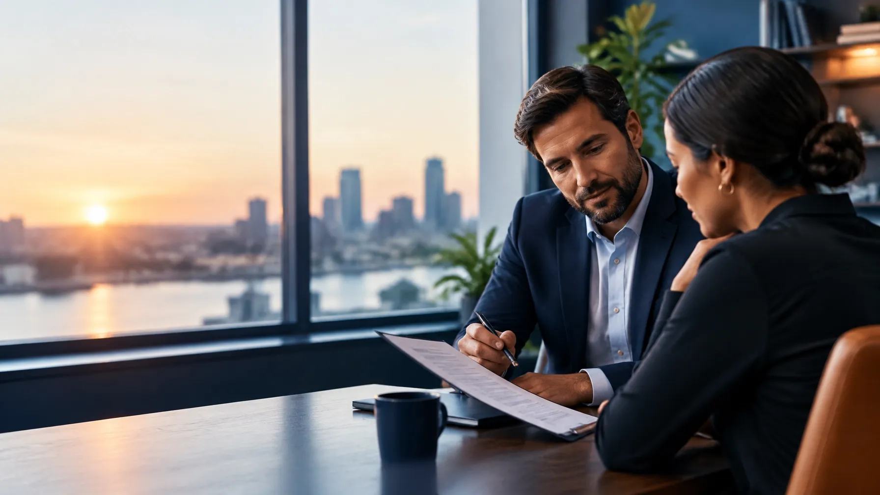 Business owner and advisor reviewing a merchant cash advance plan