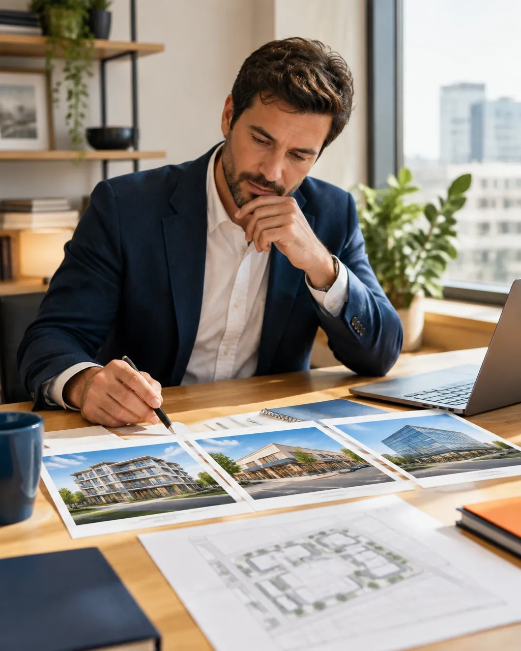 Property investor comparing multifamily, retail, and commercial property plans