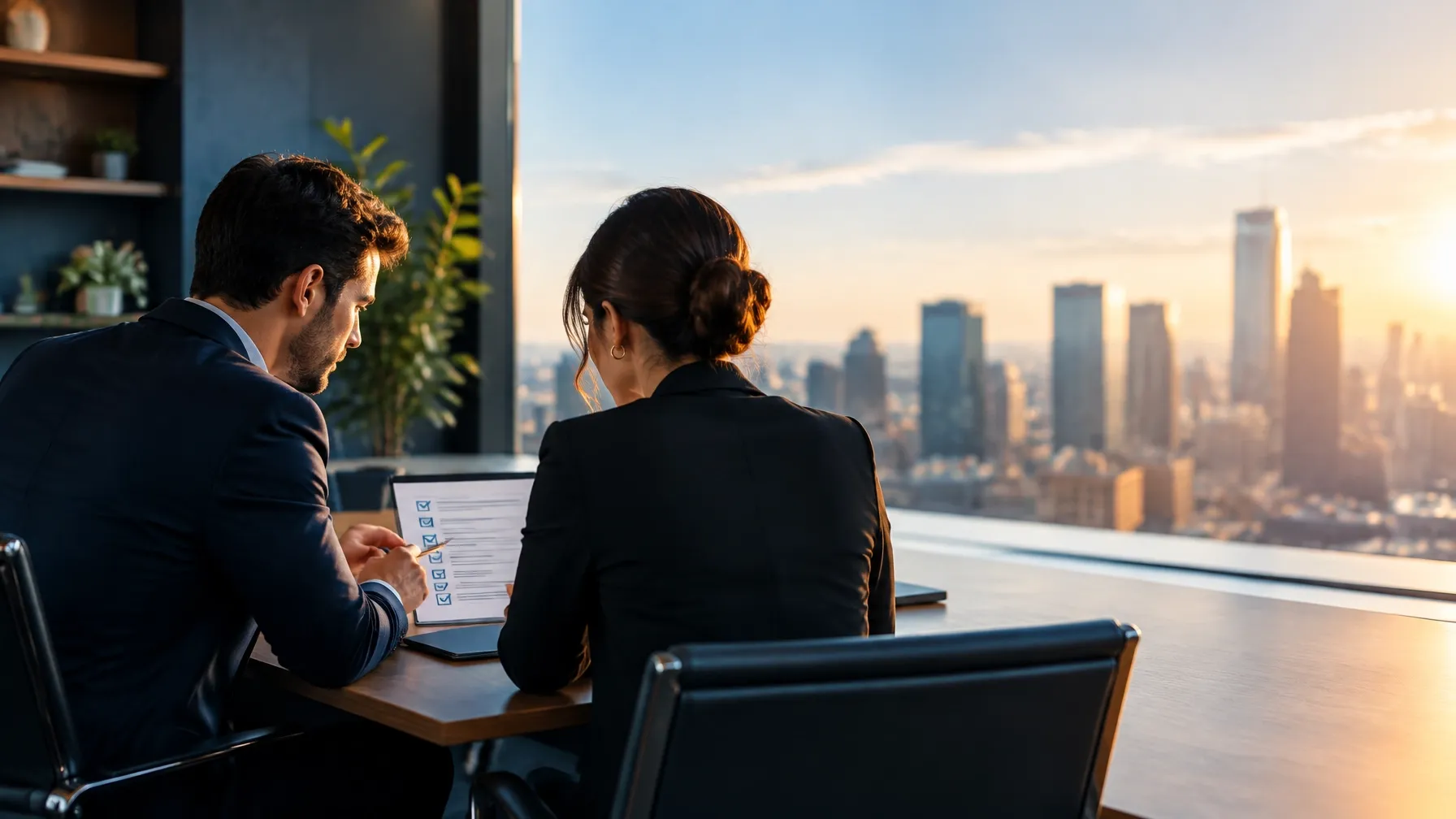 Founder and advisor reviewing an established business structure plan