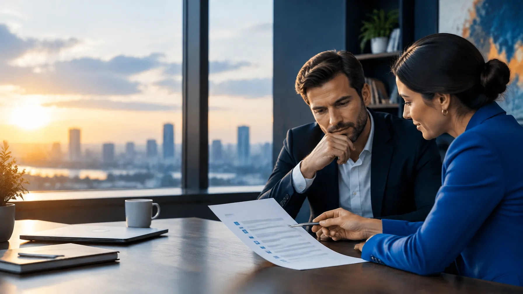 Founders and advisor reviewing a startup funding plan