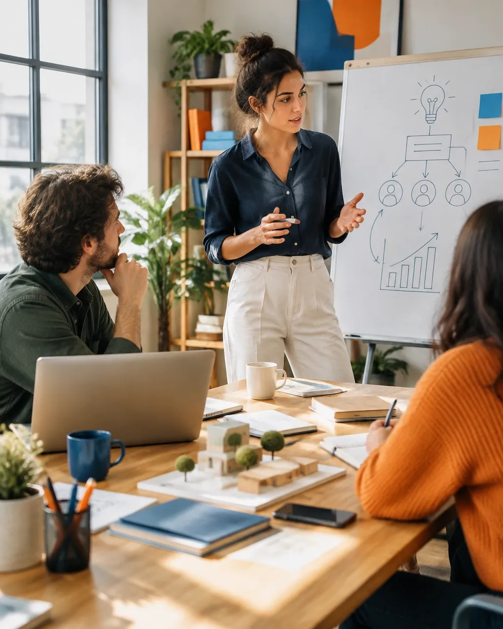 Startup founders presenting an early business model together