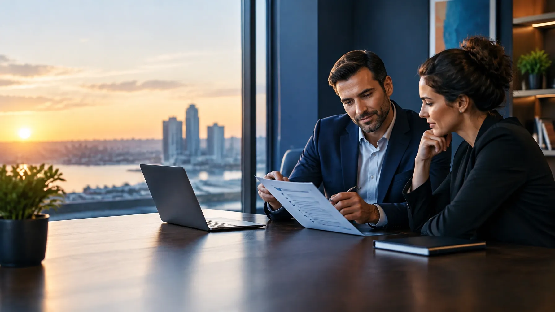 Business owners and advisor reviewing a structured term loan plan
